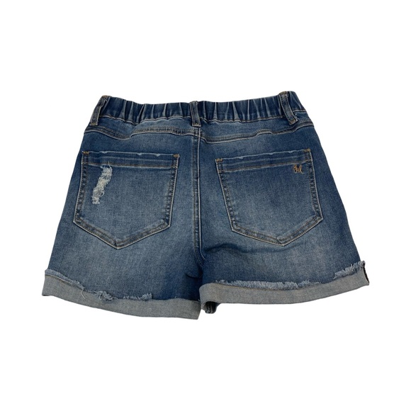 Grace & Lace Distressed Super Stretch Zip Up Midi Shorts Size XS Medium Wash - Picture 3 of 6